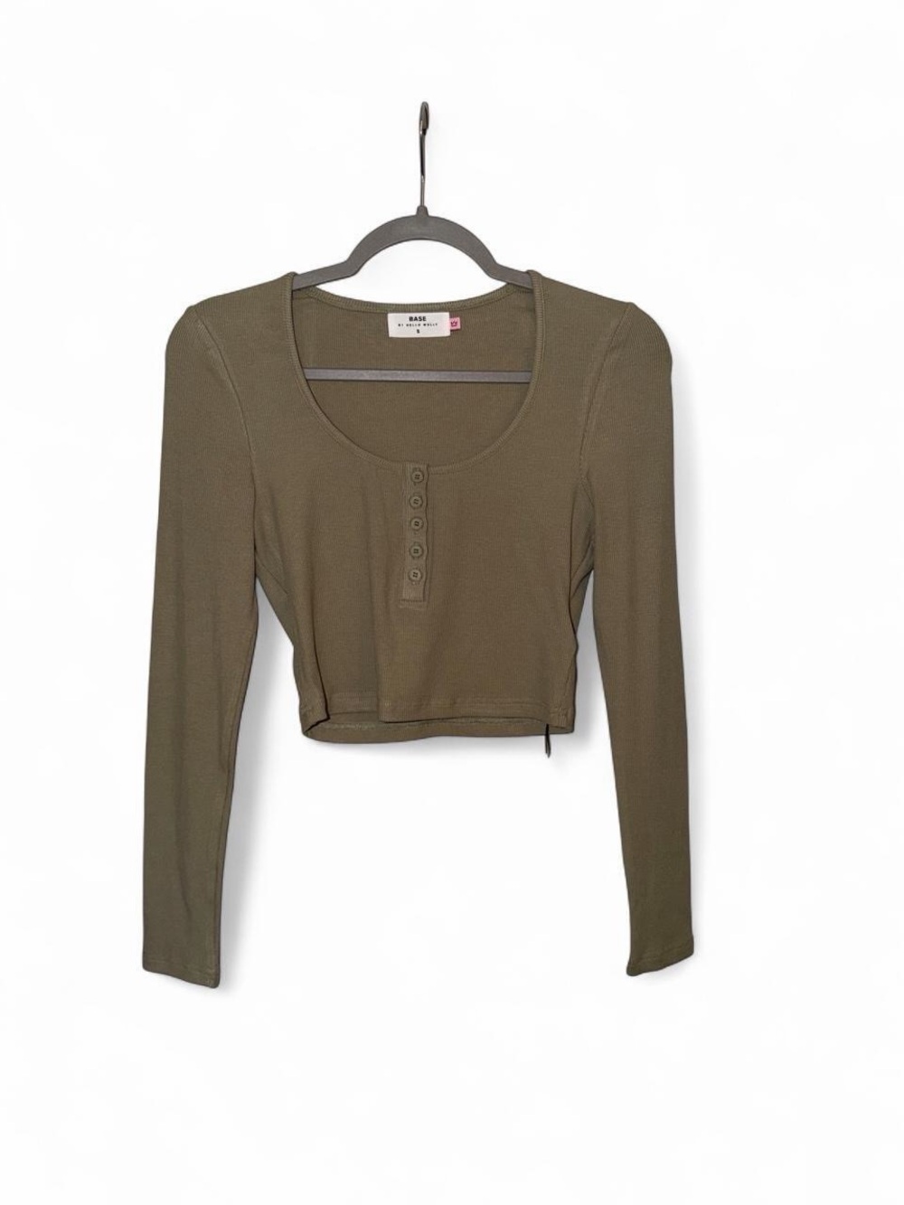 Hello Molly Scoop Neck Ribbed Henley Crop Top